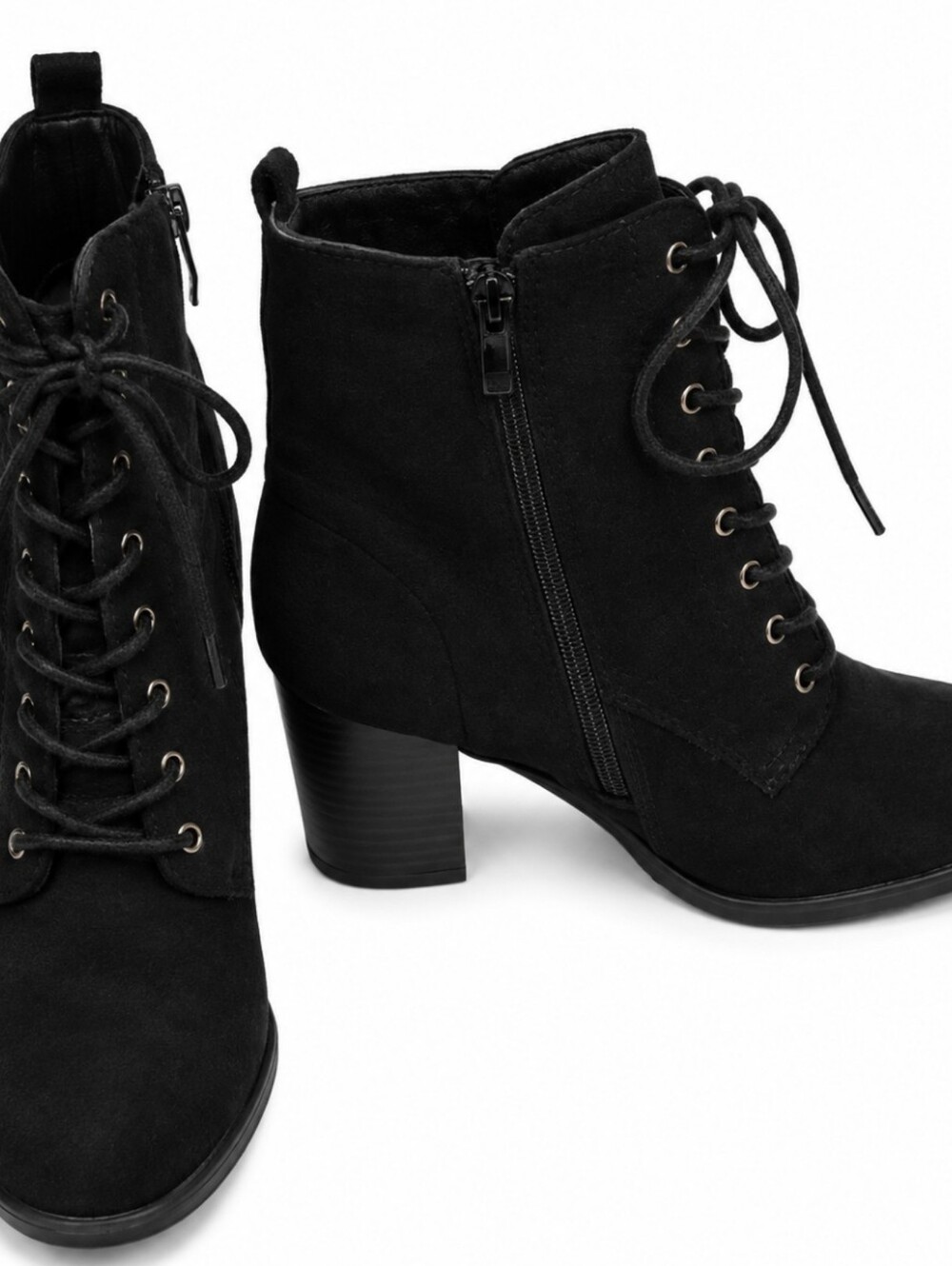 Journee Collection Black Lace-Up Suede Ankle Booties NWOT